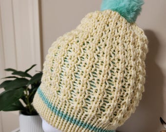 Yellow Cream & Green beanie