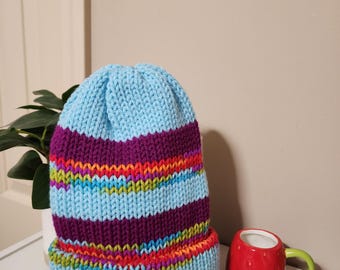 Stripes on Blue Beanie