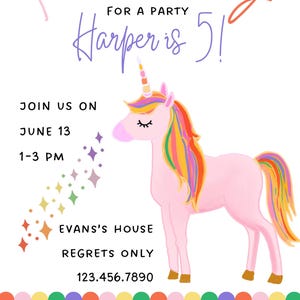 Rainbow Unicorn Birthday Party Invite