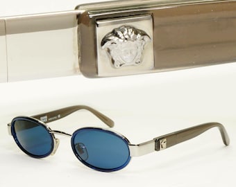 Gianni Versace 1996 Vintage Oval Blue Silver Medusa Sunglasses MOD X28 COL A35