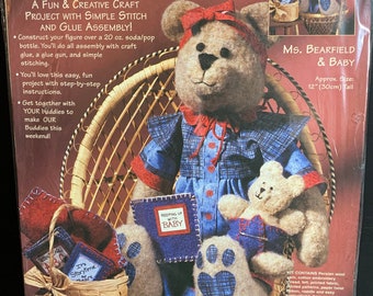 Dimensions 1997 Ms. Bearfield & Baby Bottle Buddies Sewing Craft Kit 62104 Vinatge