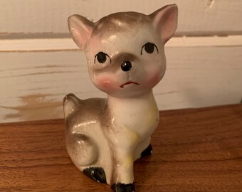 Vintage Sad Deer Fawn Figurine Cute Midcentury Forest Animal Ceramic/Porcelain Figure Decor