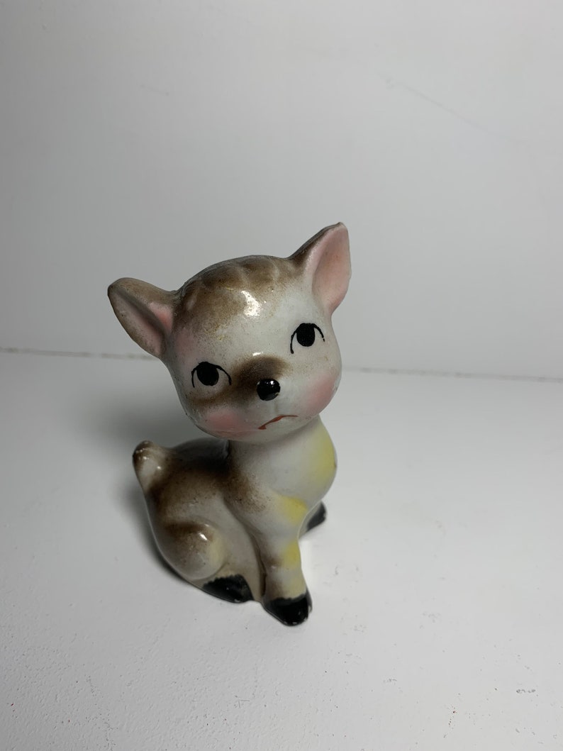 Vintage Sad Deer Fawn Figurine Cute Midcentury Forest Animal Ceramic/Porcelain Figure Decor image 3