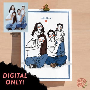 Custom Digital ONLY Family Portrait Line Drawing | Minimalist Cartoon Caricature Personalized Mother's Father's Day Gift
