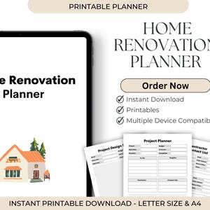 Home Renovation Planner, Home Improvement Printable Planner Pdf, Renovation Checklist, Renovation Budget, Interior Design, House Remodel