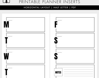Undated Weekly Planner Insert | Half Letter | WO2P | Digital Download