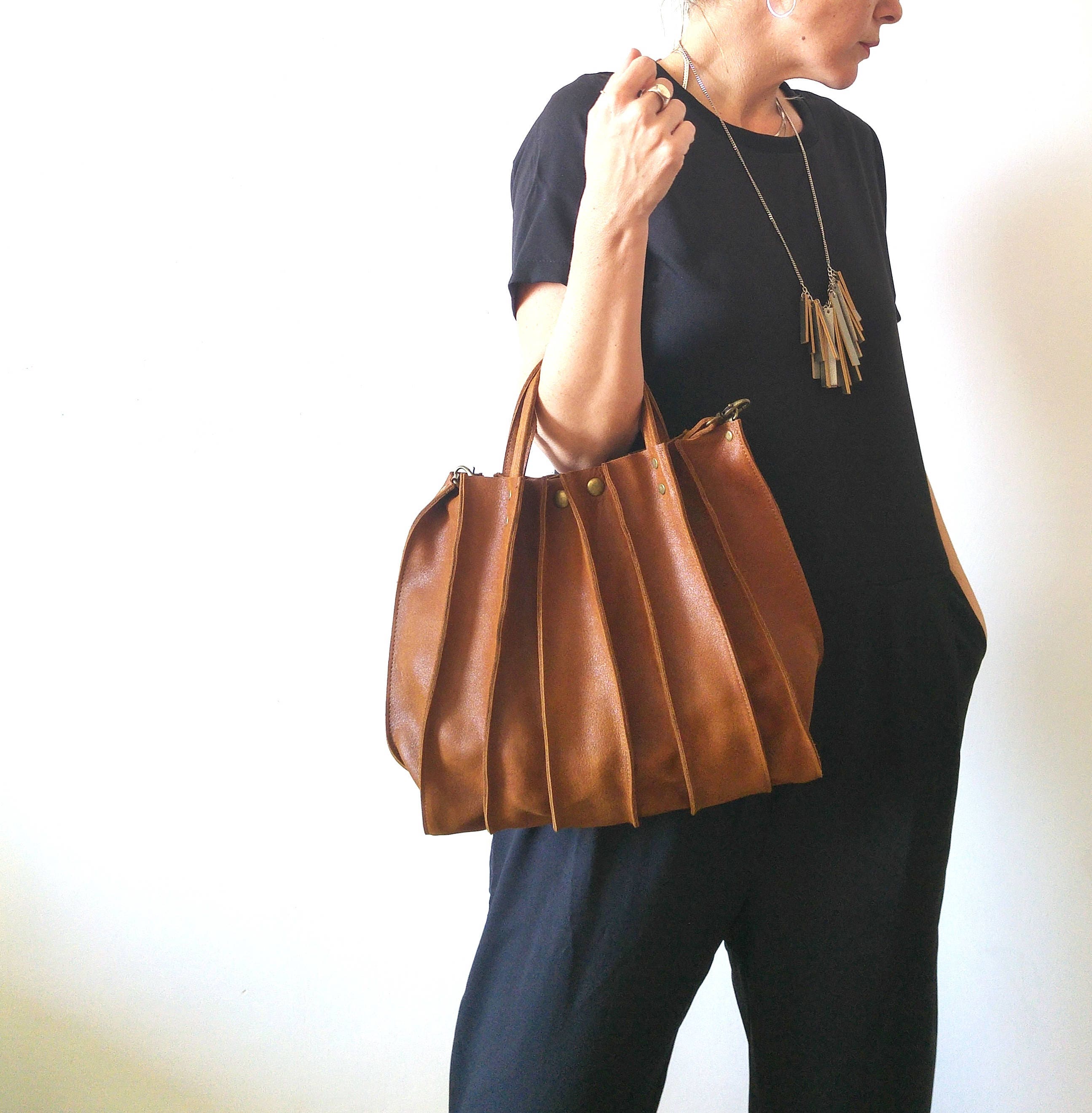 Brown Leather Handbag Crossbody Bag Gift for Her Accordion Bag - Etsy
