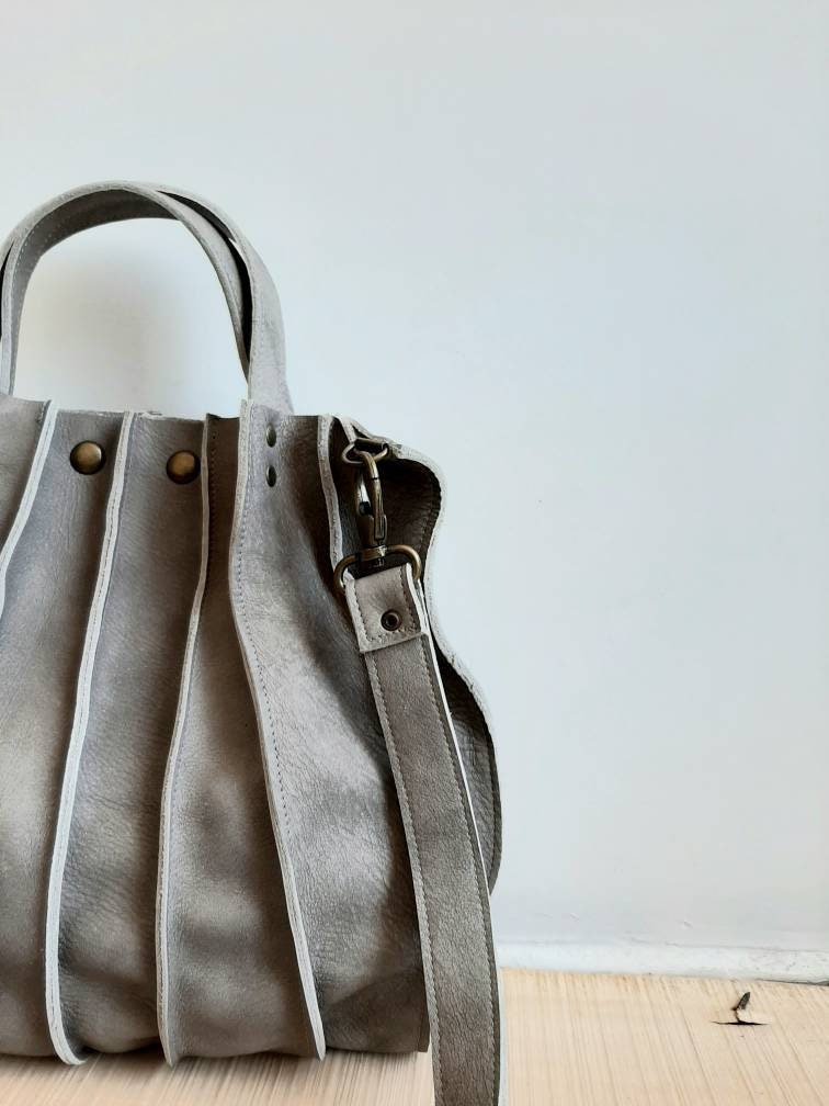 Gray Leather Handbag Crossbody Bag Gift for Her - Etsy