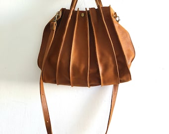 Brown leather handbag | crossbody bag |  gift for her | accordion bag
