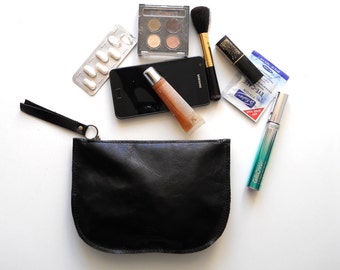 Zipper purse | Makeup Bag | leather wallet | leather purse | BLACK