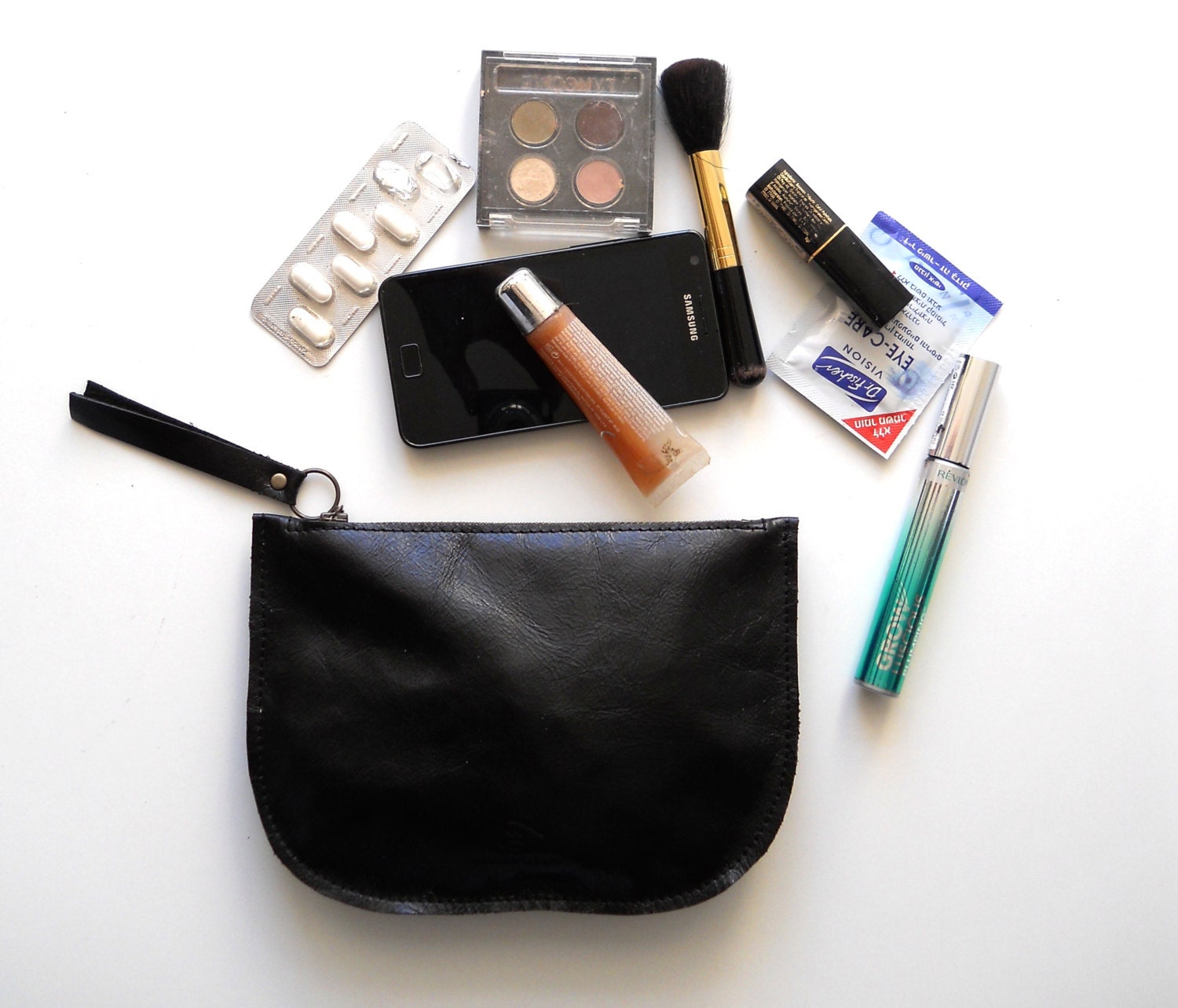 Zipper Purse Makeup Bag Leather Wallet Leather Purse Etsy