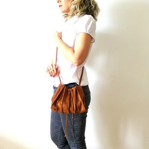 Bucket bag Brown leather crossbody bag gift for her accordion bag image 5