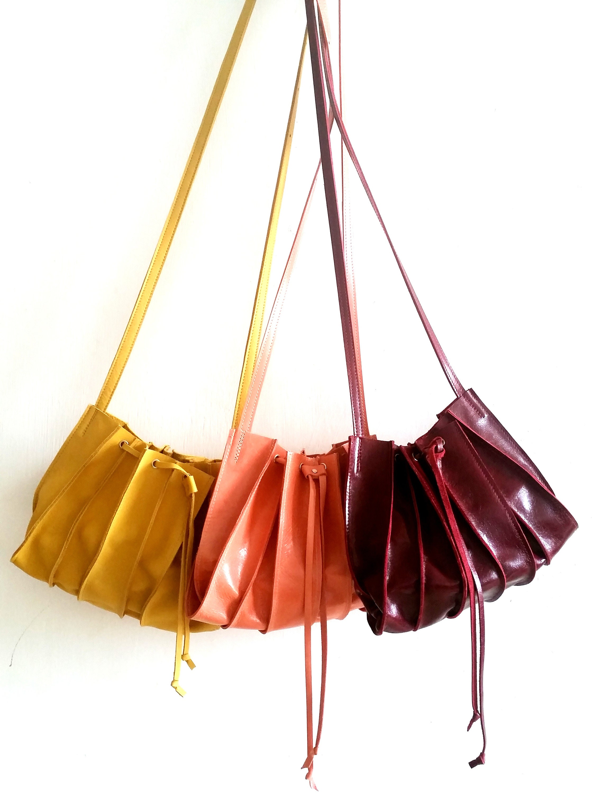 Salmon Pink Leather Crossbody Bag Gift for Her Accordion Bag Etsy