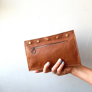 Cartera de cuero marrón, cartera de cuero para mujer