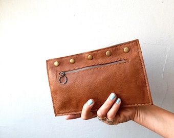 Cartera de cuero marrón, cartera de cuero para mujer
