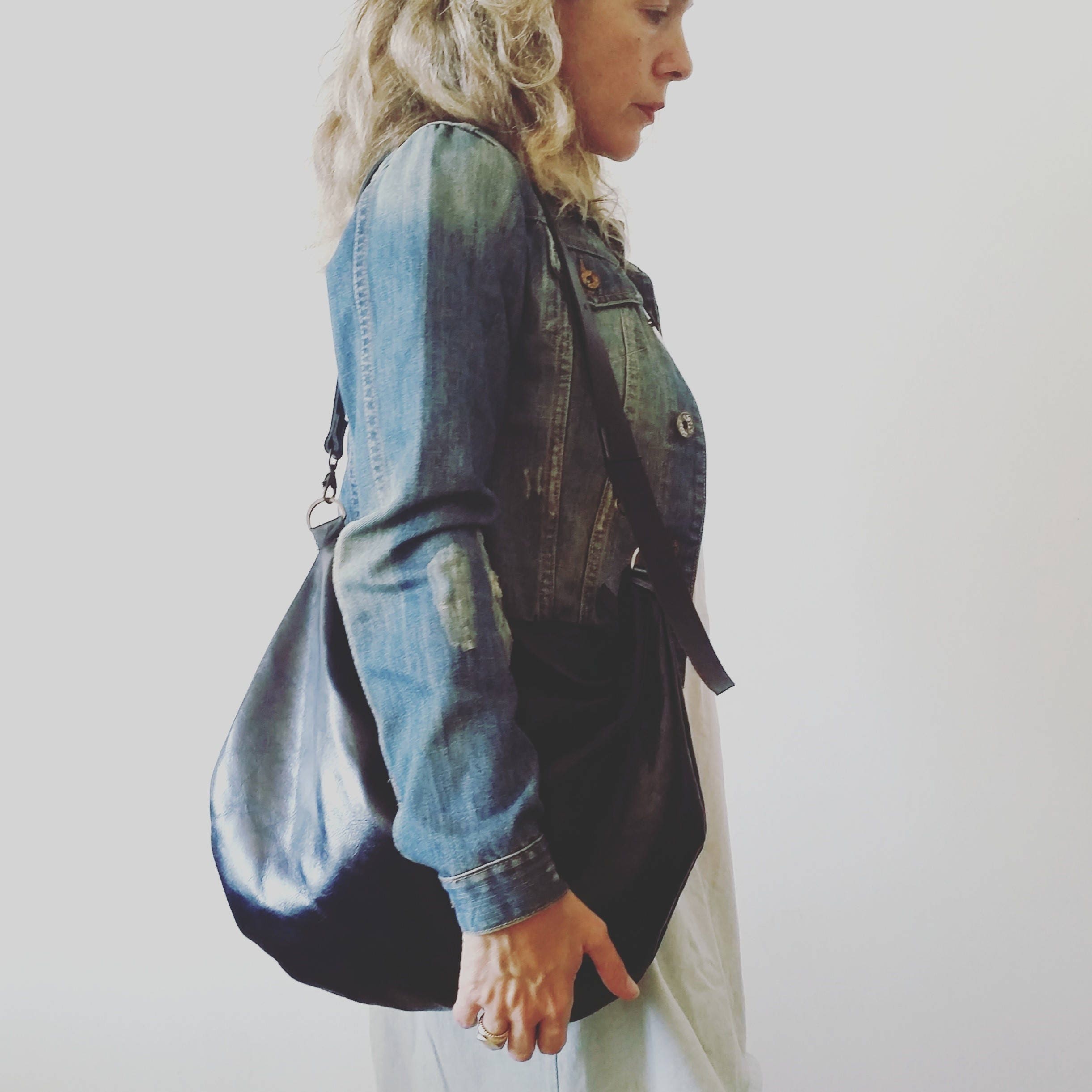 Black HOBO Leather Bag Shoulder Bag , Cross-body Bag - Etsy