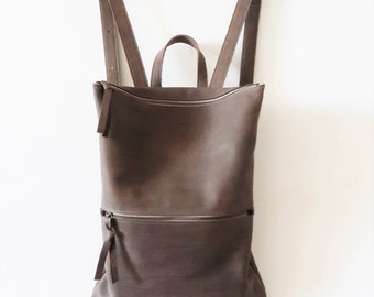 Backpack , gray leather, Laptop bag