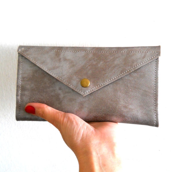 Envelope leather wallet - Brushed silver