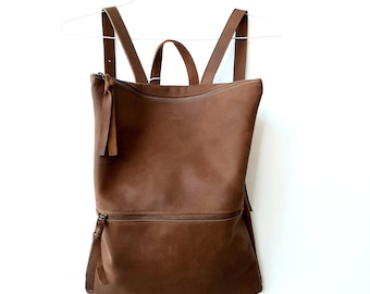 Backpack ,brown leather, Laptop bag