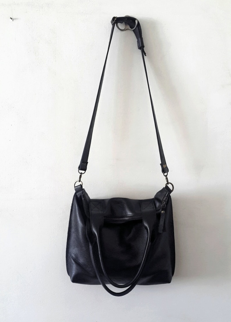Black Leather Tote ,crossbody Bag Etsy
