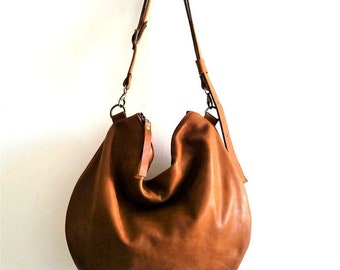 Brown HOBO leather bag  Shoulder bag gift for her Cross-body bag