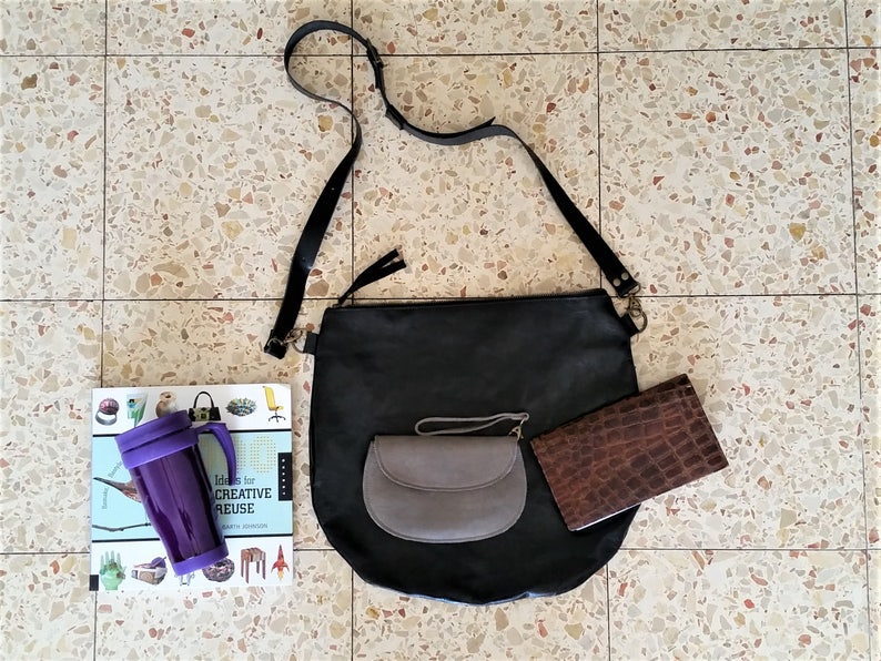 Black HOBO leather bag Shoulder bag , Cross-body bag image 6
