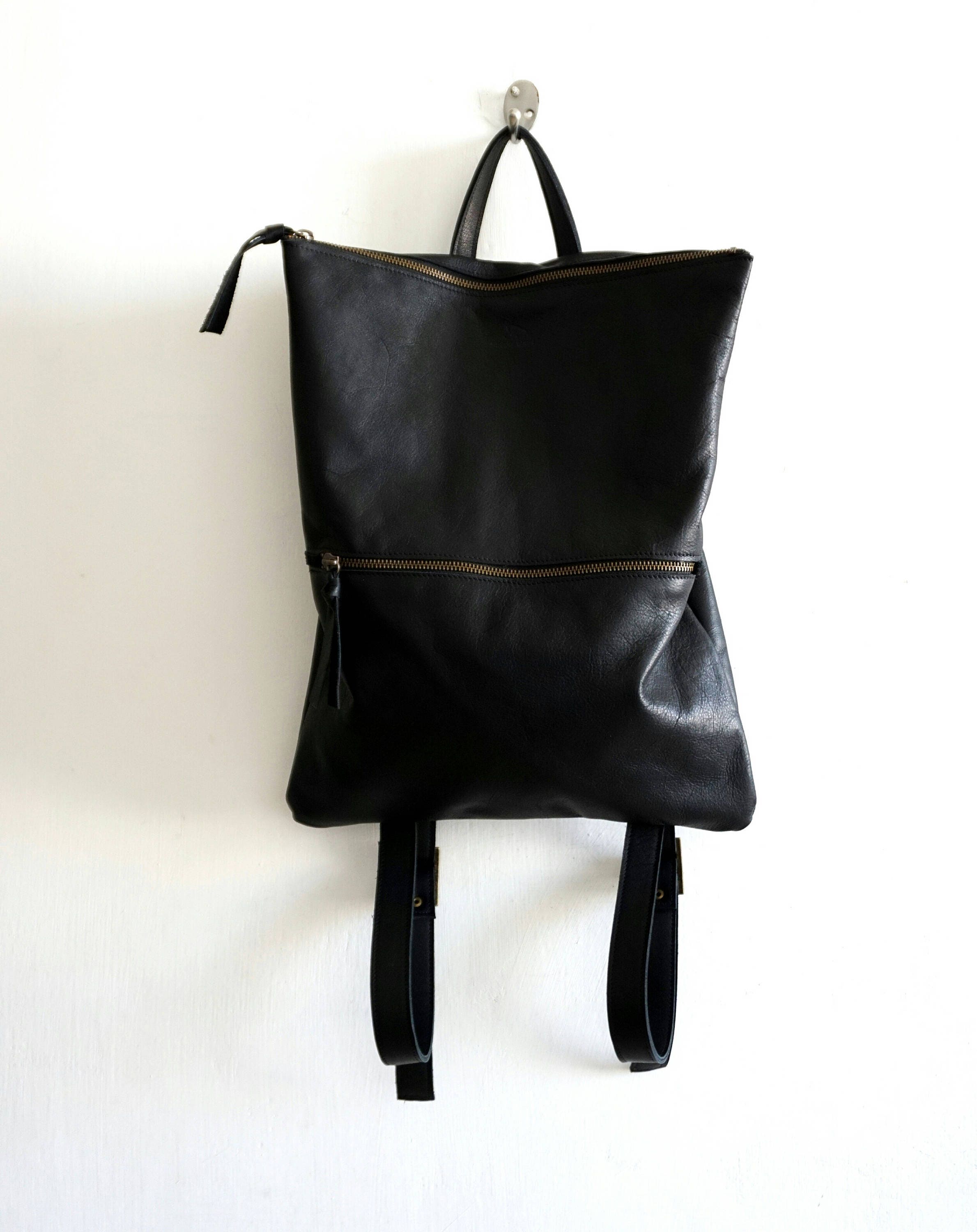 etsy black leather backpack
