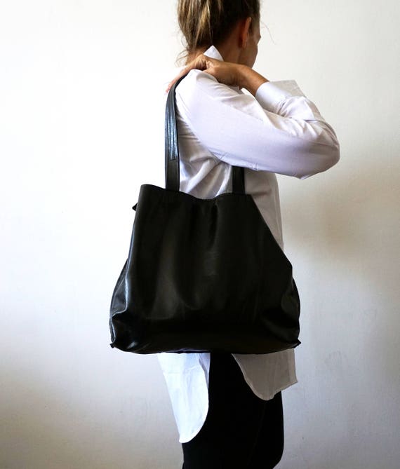 Items similar to Black Leather tote bag - Shoulder Bag -Every day ...