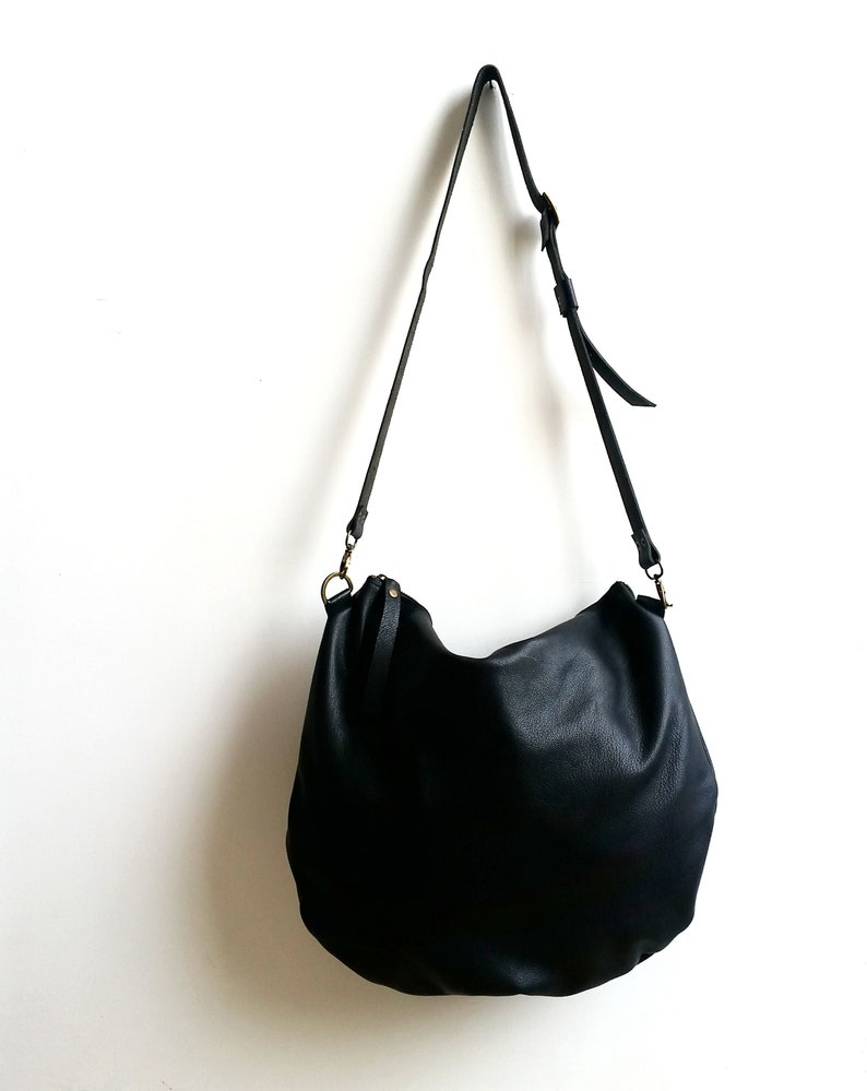 Black HOBO leather bag Shoulder bag , Cross-body bag image 1