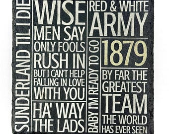Sunderland Typography Slate Coaster - Engraved Slate Coaster | SAFC Fan Gift | Mix & Match | Build Your Own Set