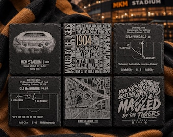 Posavasos de pizarra del Hull City / Estadio MKM, goles y cánticos de Wembley / Crea tu propio set