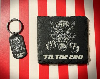 Sunderland Panther Engraved Slate Coaster and Keyring Set – 'Til The End Design