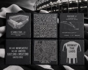 Newcastle Football Slate Coasters | St James’ Park, Dan Burn Goal, Geordie Chants & Map | Build Your Own Set
