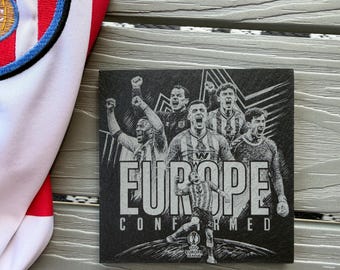 Sunderland Europe Confirmed Coaster – Engraved Slate SAFC Football Celebration Gift – European Nights Fan Keepsake