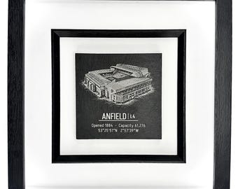 Anfield – Framed Stadium Collection | Engraved Slate Football Wall Art | Gift for Liverpool Fans