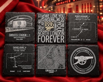 Arsenal Football Slate Coasters | Emirates Stadium, Henry & Bergkamp Goals, Gunners Chants and North London Gift
