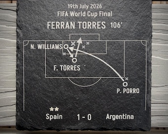 Spain 1-0 Argentina 2026 Final Goal Blueprint Slate Coaster – Ferran Torres 106th Minute – Spanish Football Gift