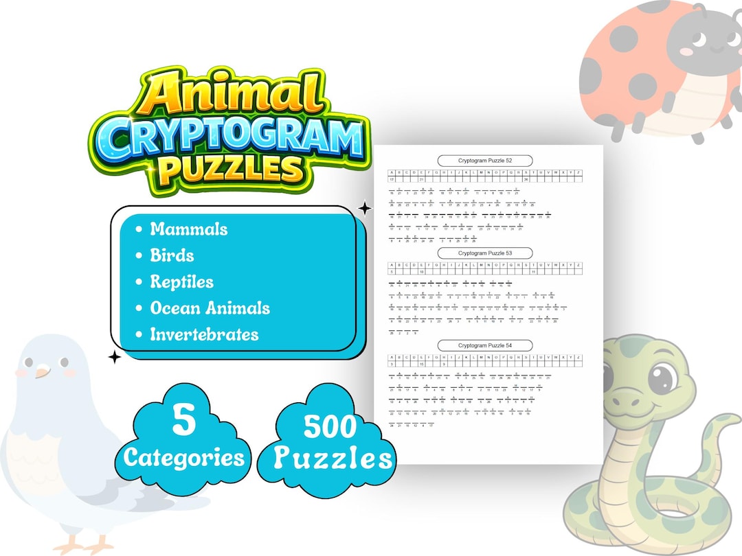 Bird Cryptogram Animal Cryptogram Puzzle Pack 500 Facts Printable Puzzle Bundle Mammals ...