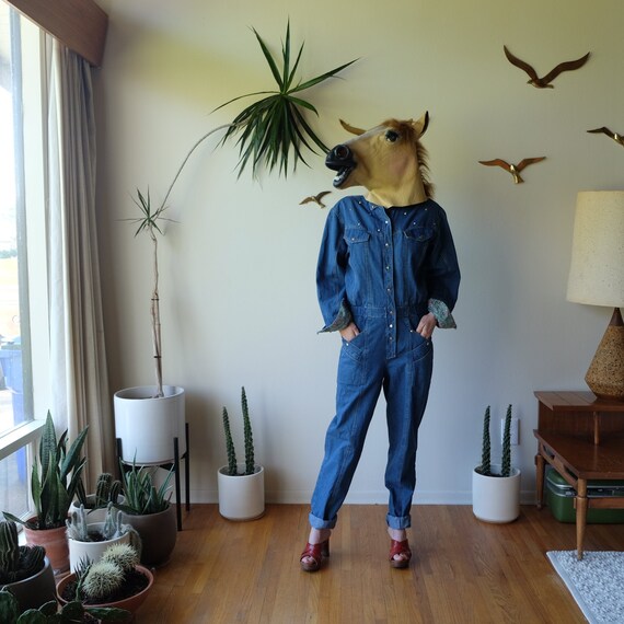 Amazing Denim Jumpsuit | 1980s | Shoulder Pads | S