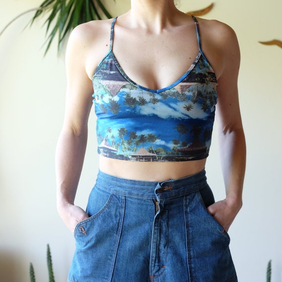 Early 2000's Tropical Bralette Crop Tank Top Palm
