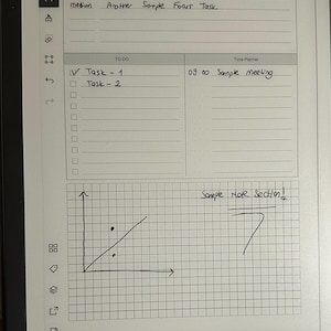 “Clean and professional digital daily notes template for developers, designed for reMarkable tablets. Includes to-do lists, time tracking, and free note sections. Perfect for productivity.”