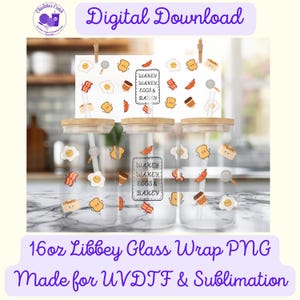Colazione carina, Wakey Wakey - Confezione in vetro Libbey da 16 once PNG, file digitale per UVDTF o sublimazione