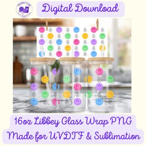 Smiley-Gesichter - 16 Unzen Libbey Glass Wrap PNG, digitale Datei für UVDTF oder Sublimation