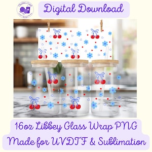 Cherry Bows, Blu - Confezione in vetro Libbey da 16 once PNG, file digitale per UVDTF o sublimazione