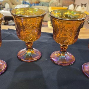 Set of Four Vintage Iridescent &#39;Colony Harvest&#39;, Indiana Glass Co. Carnival Glass Goblets