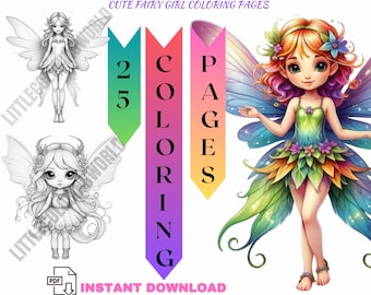 Fairy Coloring Book, Printable Fantasy Pages, Magical Whimsical Art, Kids Adults Relaxation, Creative Mindfulness