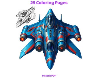 Spaceship Coloring Pages, Greyscale Space Theme, Kids Coloring Book PDF Digital Download Printable File