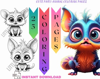 Fairy Animal Coloring Pages, Printable Digital Download, Sweet Fantasy Kids Relaxing Art Activity Pack
