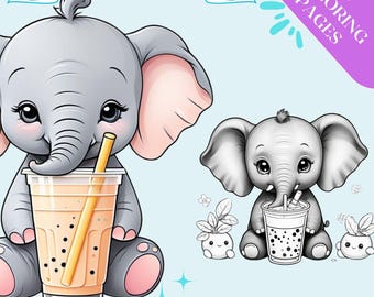 Kawaii Animal Boba Tea Coloring Pages, Kids Printable Activity Sheet, For Toddlers Preschool