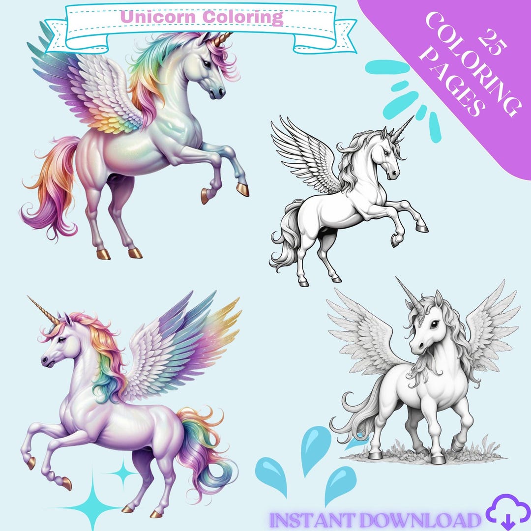 Unicorn Coloring Pages, Printable Fantasy Art, Kids Coloring Book ...